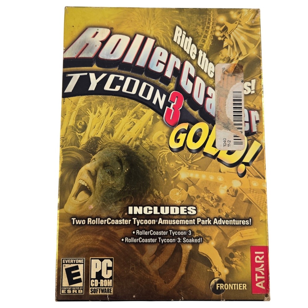 RollerCoaster‎ Tycoon 3 Gold PC CD-ROM 2005 Big Box Vintage Atari Soaked (CIB)